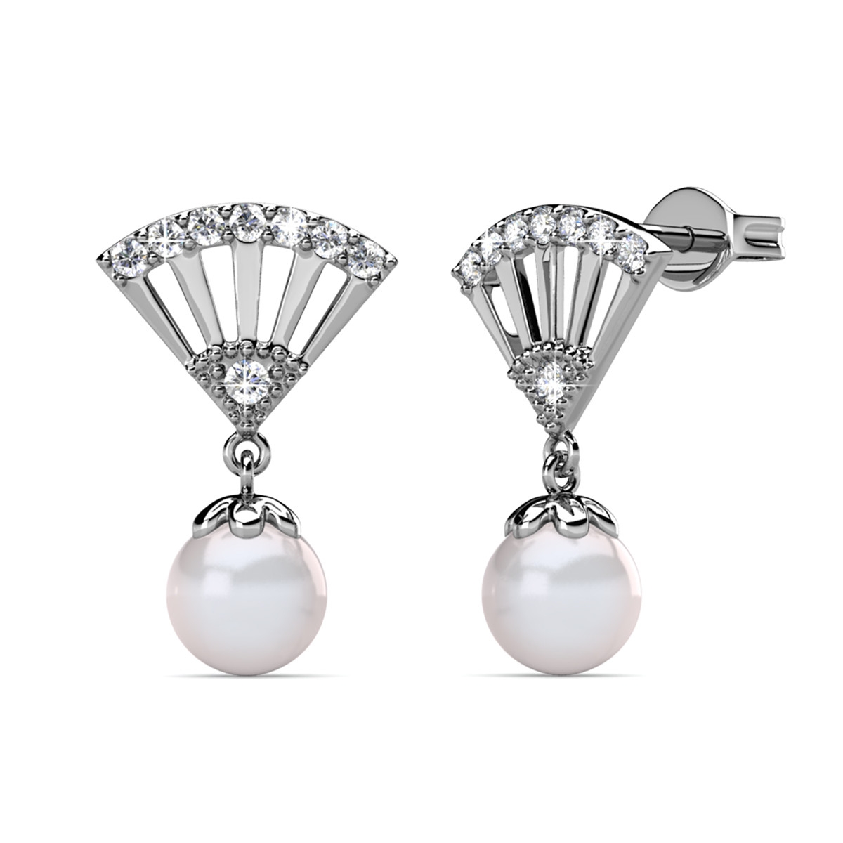 Boucles d'oreilles Ingride Pearl - Argenté et Cristal