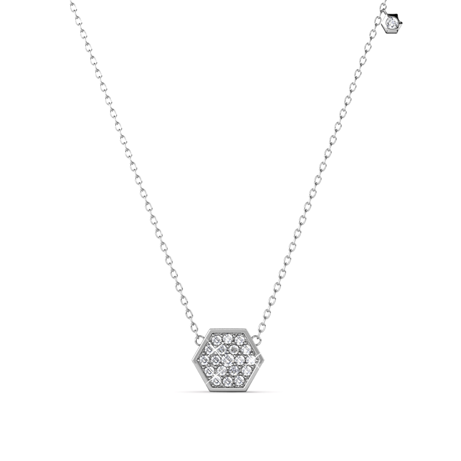 Hexagon Necklace - Silver and Crystal