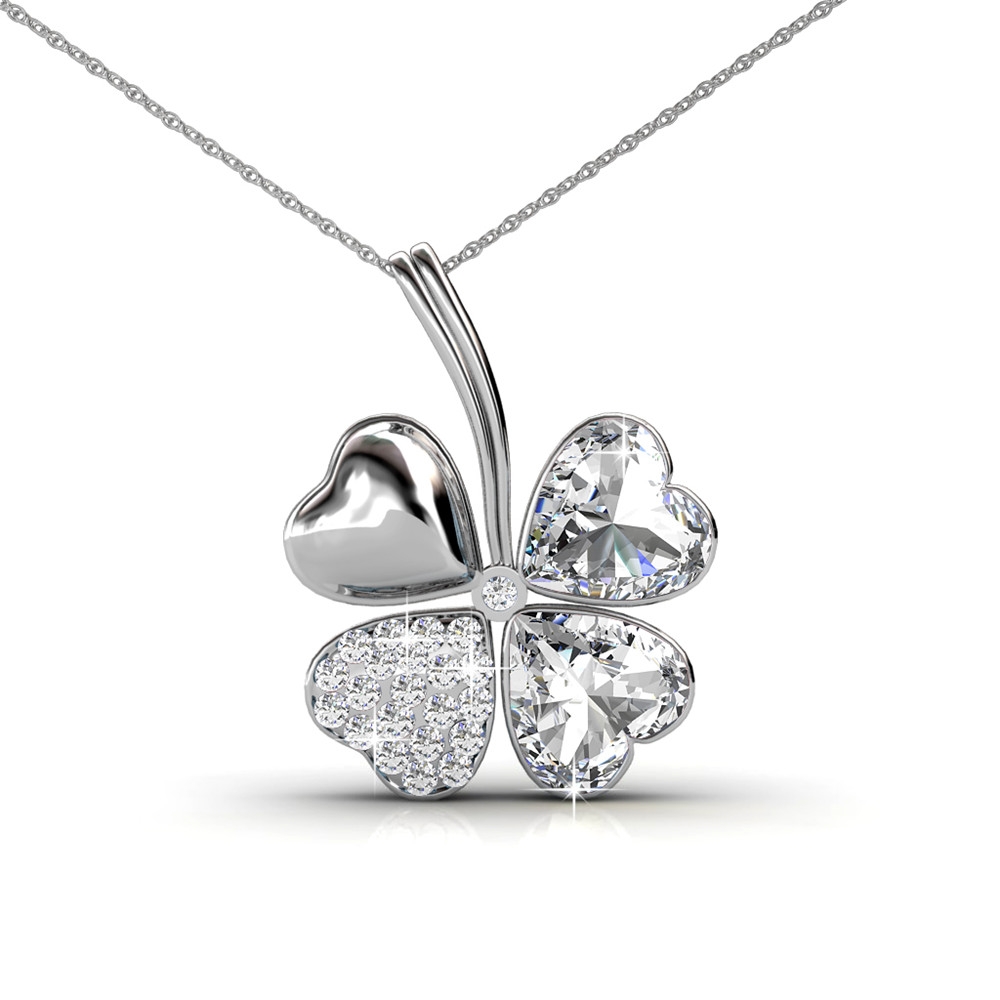 Four Leaf Pendants - Silver and Crystal