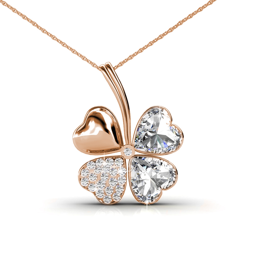 Pendentif Four Leaf - Or Rosé et Cristal