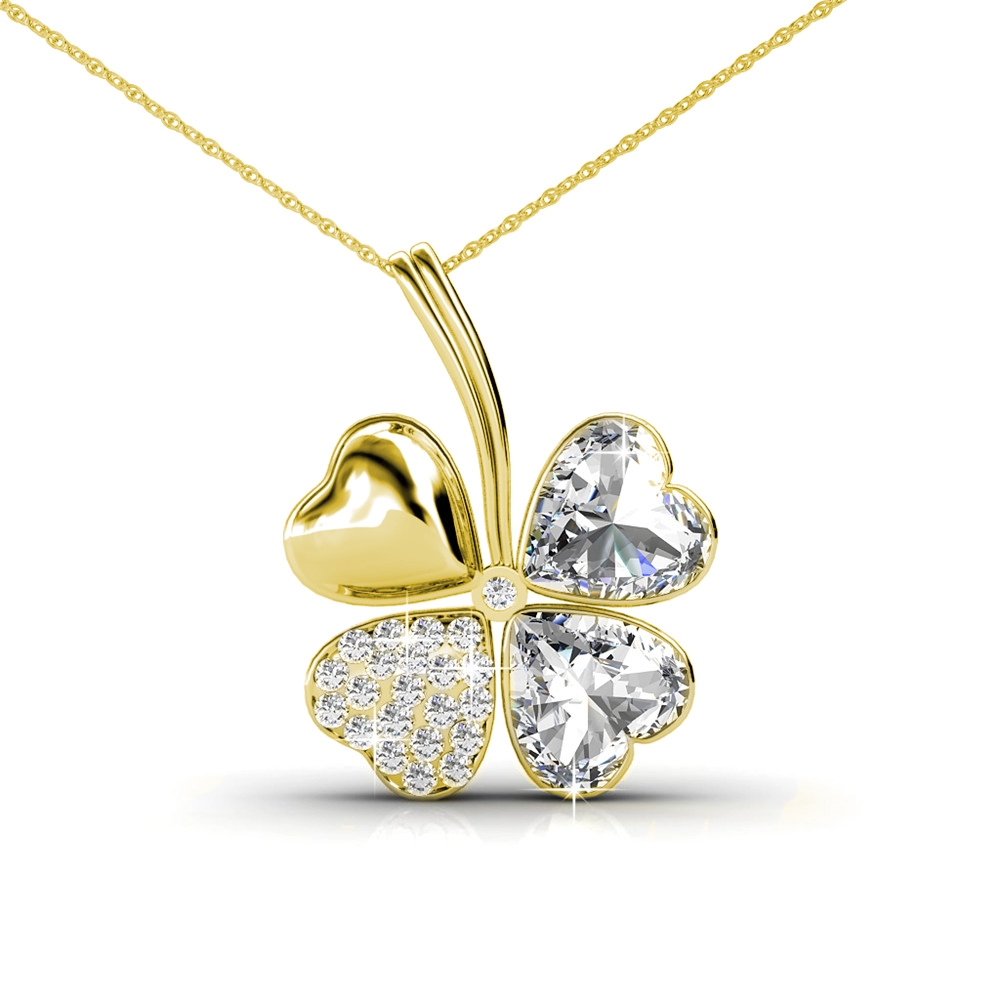 Pendentif Four Leaf - Doré et Cristal