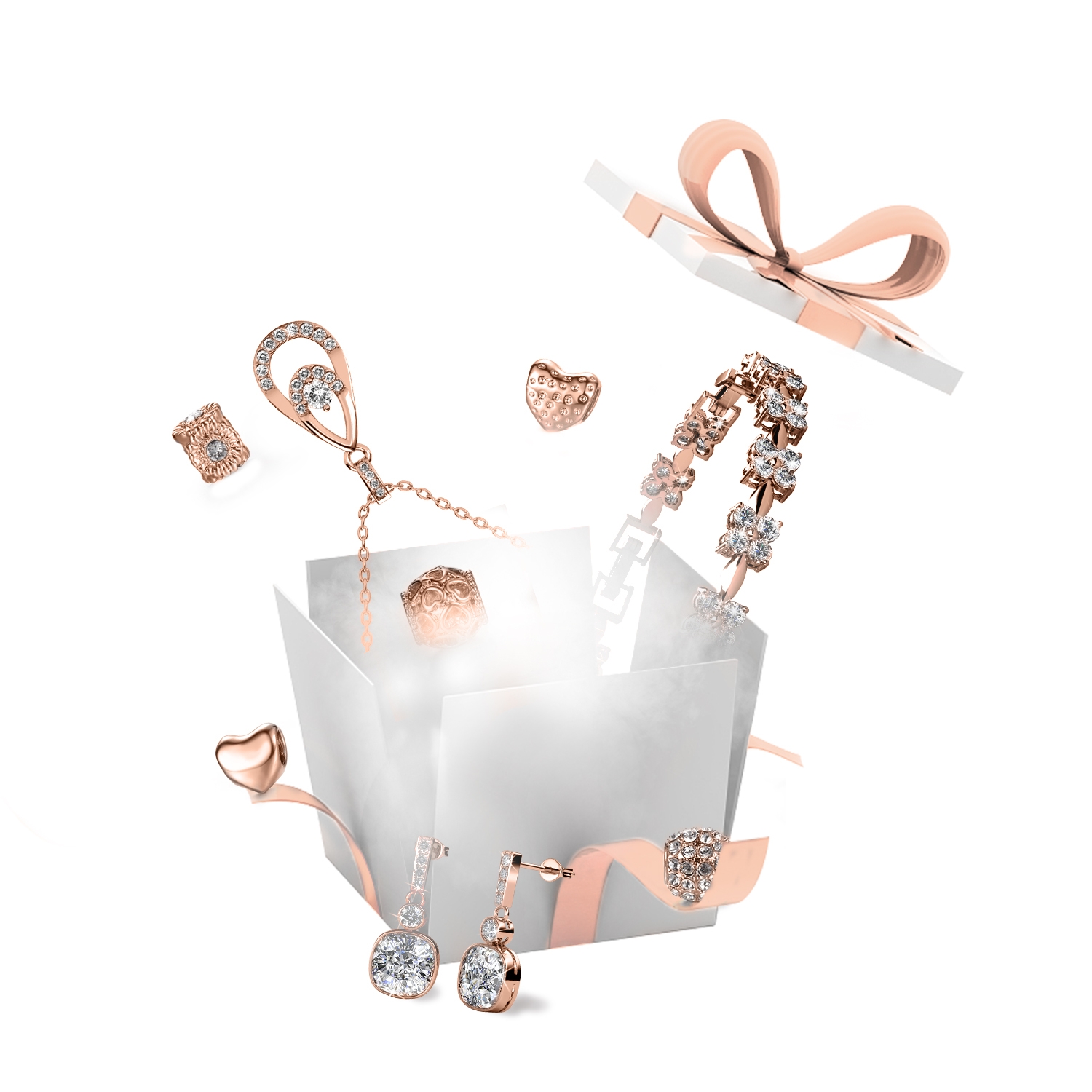 13 bijoux et 11 Beads surprises pour Calendrier de l'avent - Or Rosé et Cristal