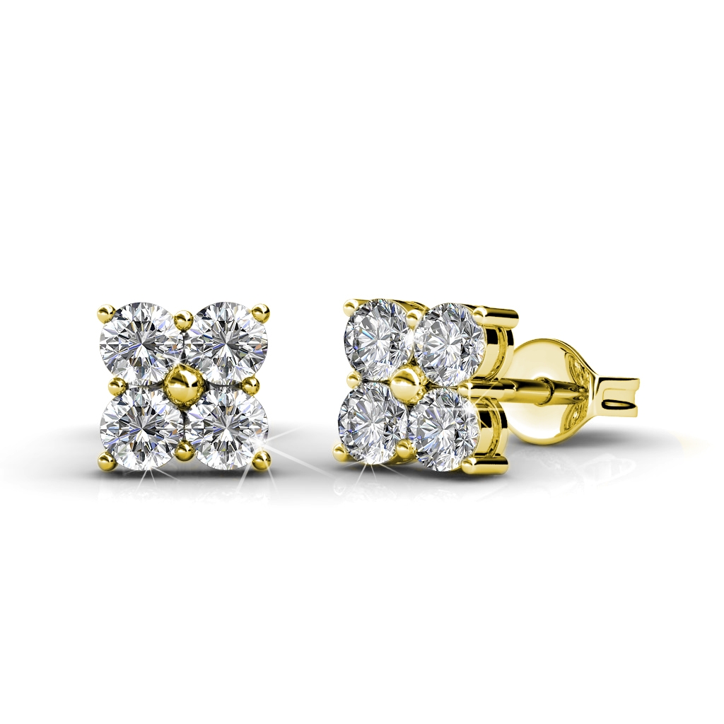 Boucles d'oreilles Sweet Square - Doré et Cristal