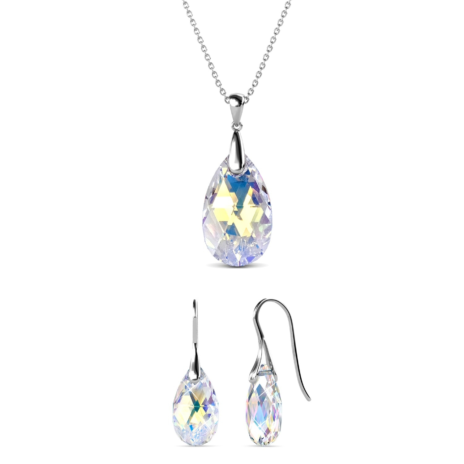Parures Teardrop Hook - Argenté et Blanc brillant