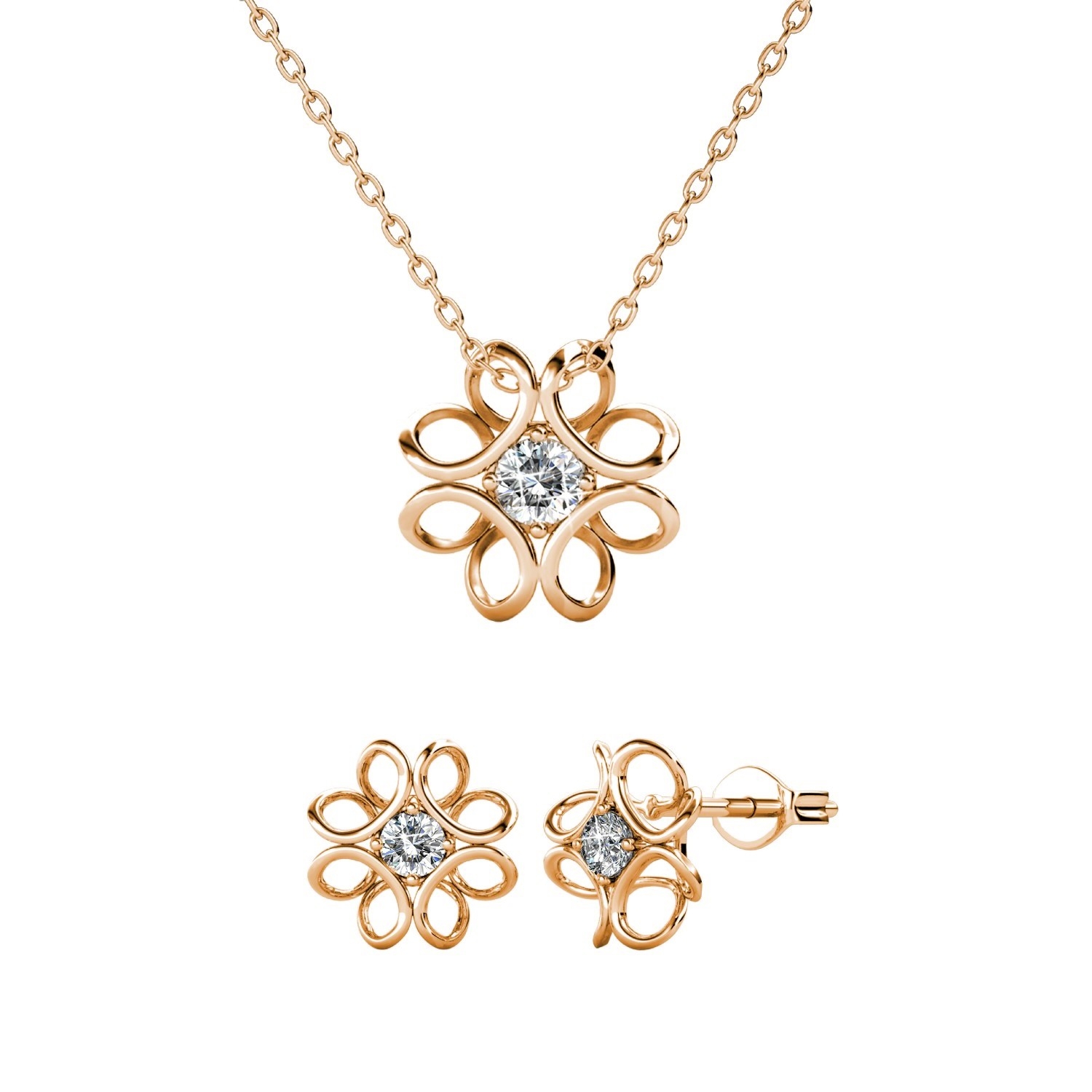 Boucles d'oreilles Daffodil - Or Rosé et Cristal