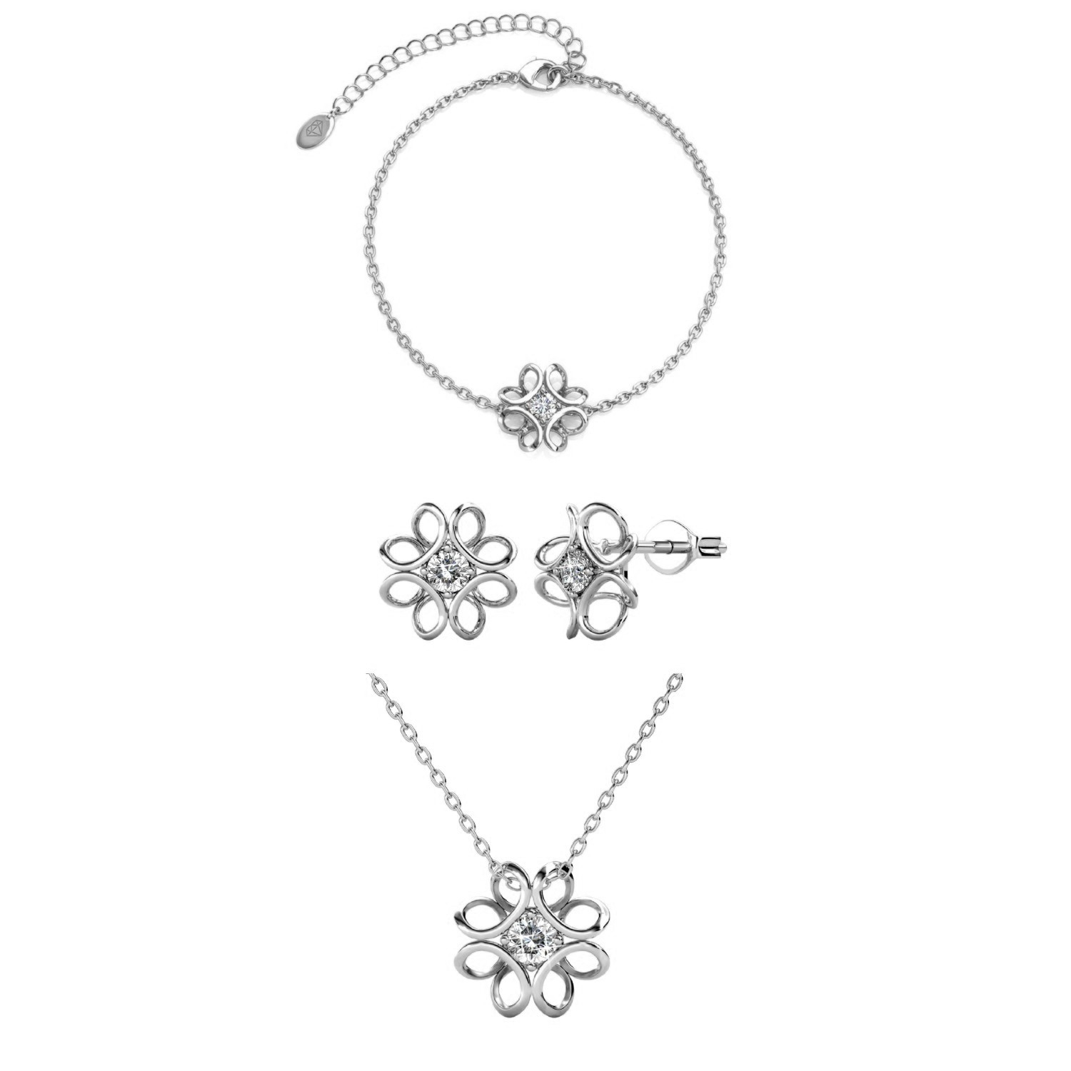 Parure Daffodil 3 bijoux - Argenté et Cristal
