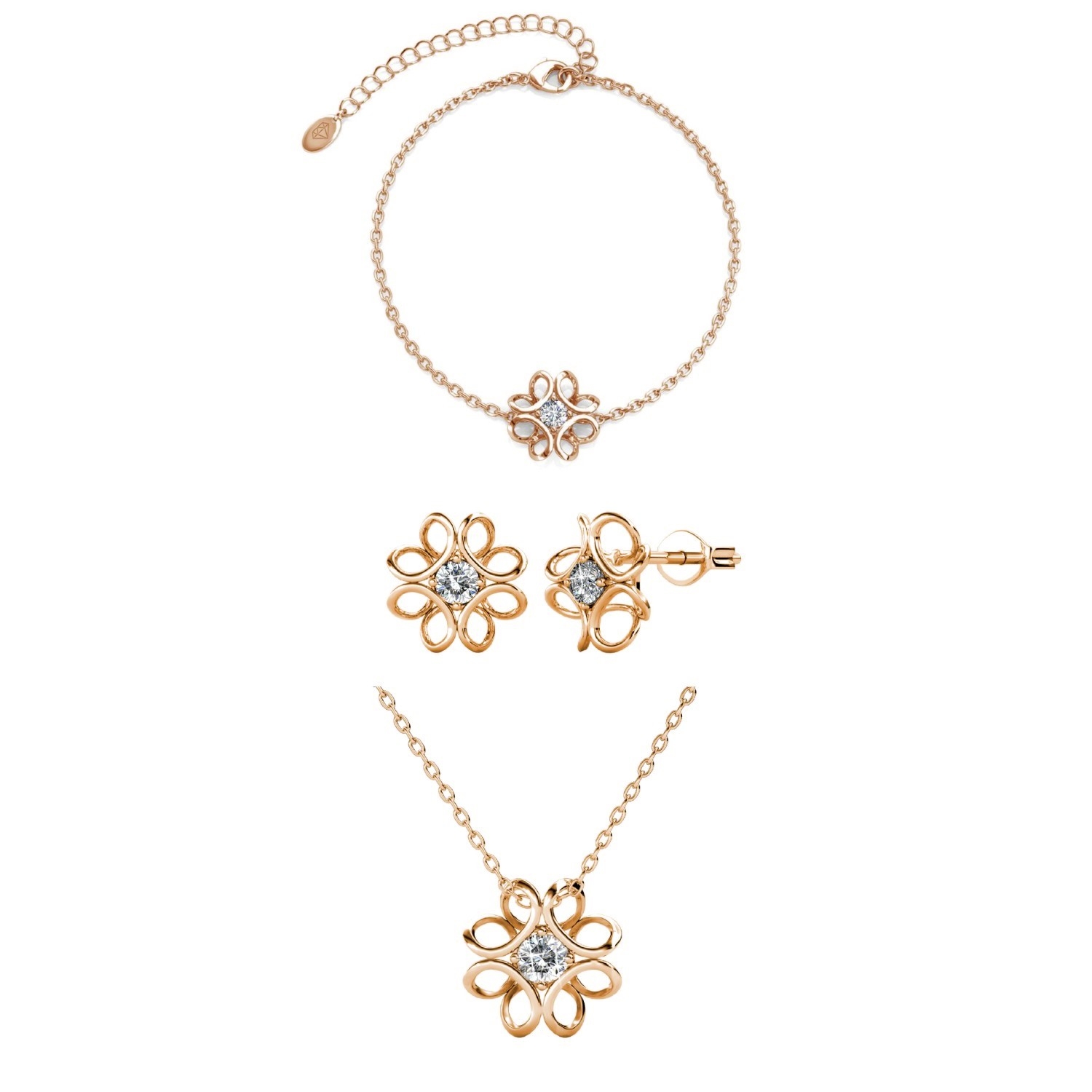Parure Daffodil 3 bijoux - Or Rosé et Cristal