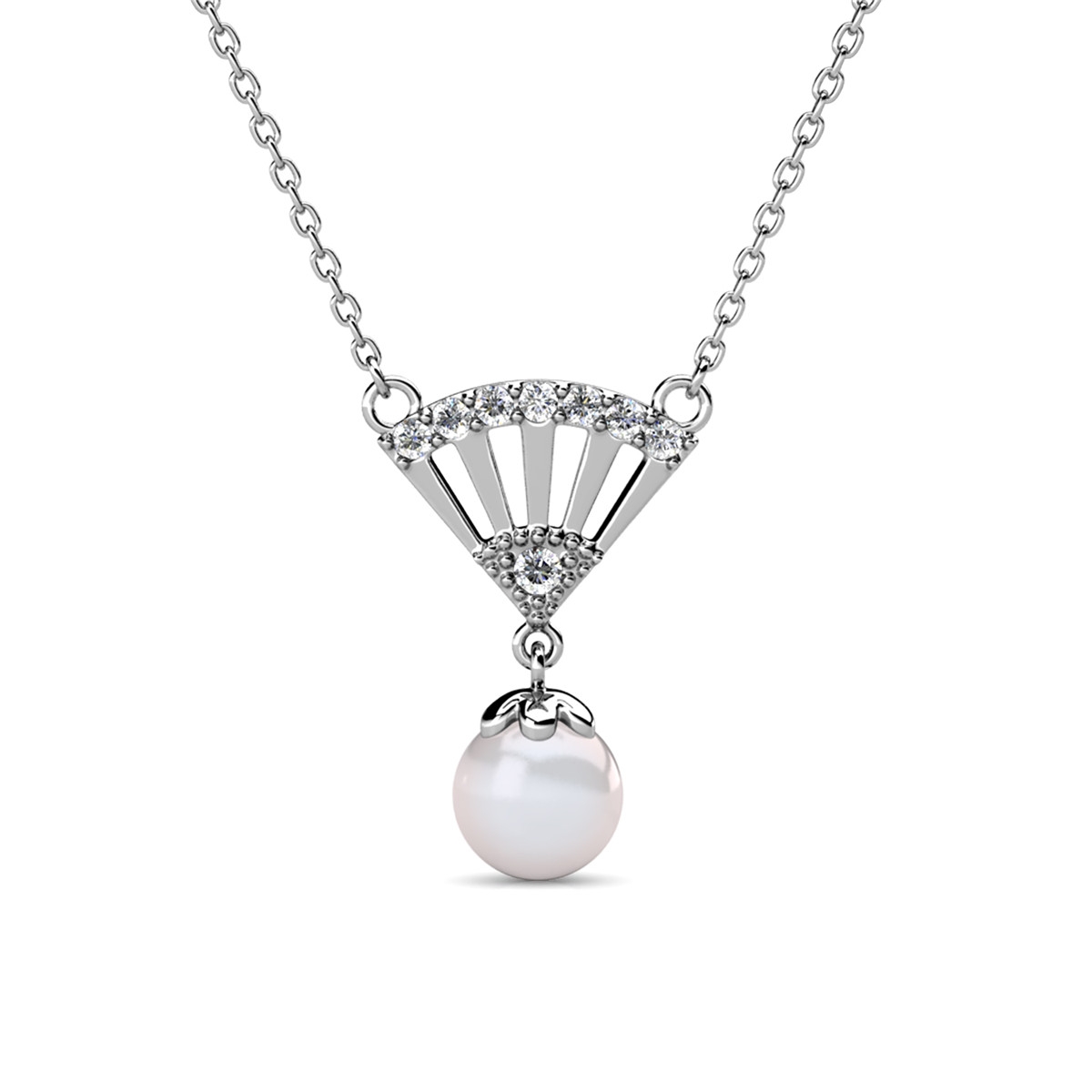 Ingride Pearl Necklace - Silver and Crystal