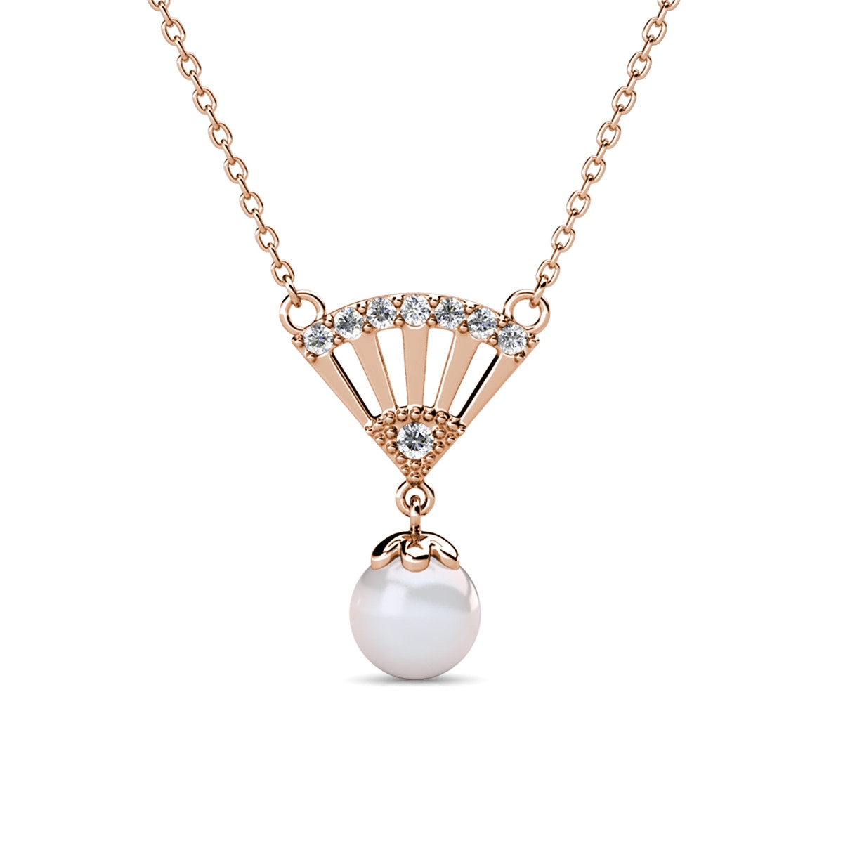 Ingride Pearl Necklace - Rose Gold and Crystal