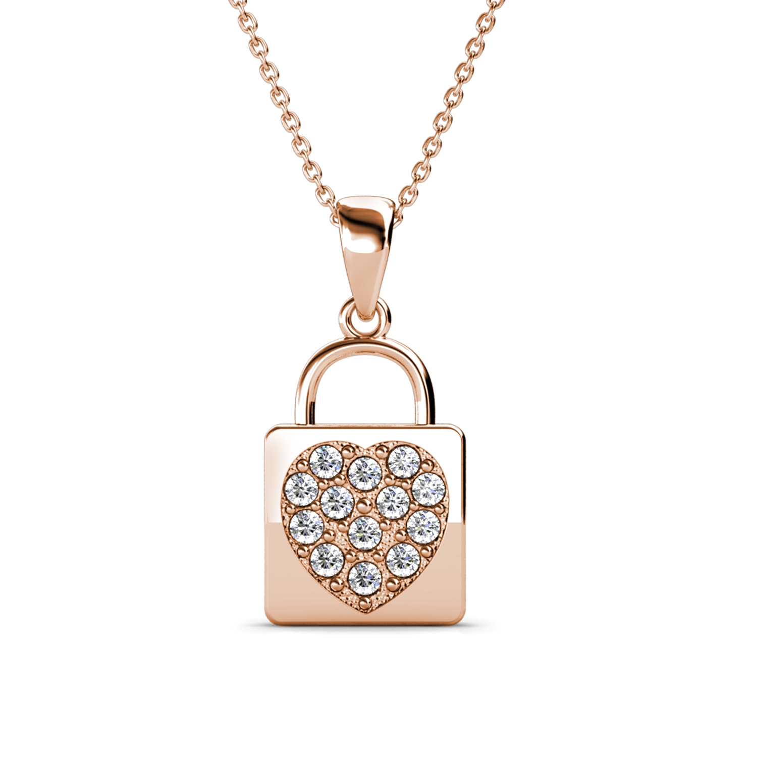 Pendentifs Lock Heart - Or Rosé et Cristal