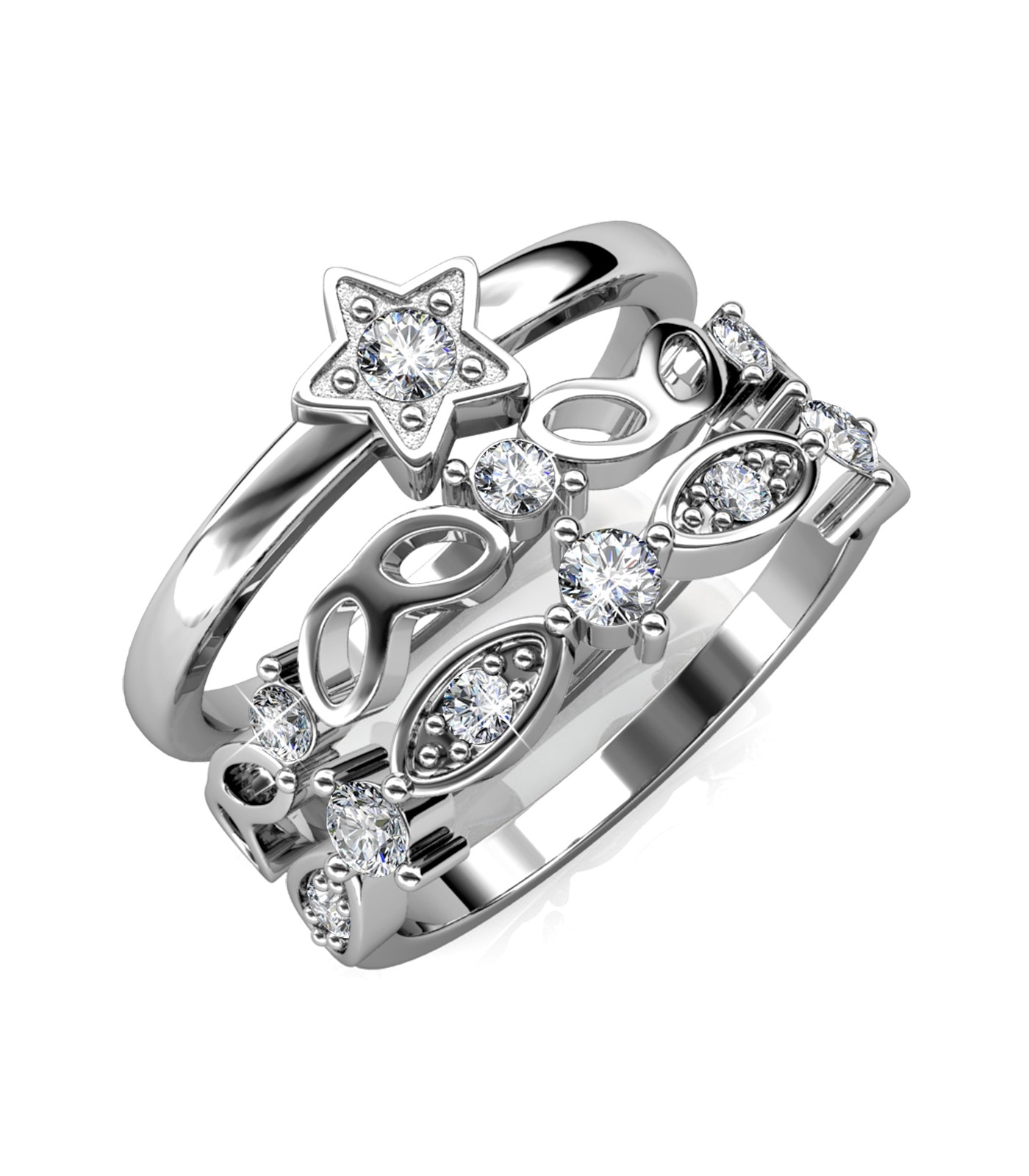 Bague Solar - Argenté et Cristal